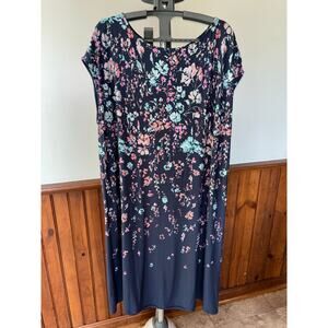 Womens J Jill Wearever Collection Floral Boat Neck Cap Sleeve Stretchy‎ Dress LT